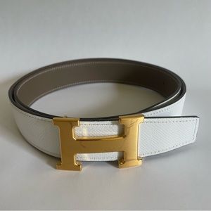 Hermes Reversible Constance Belt White/Taupe 90 (36) Rose Gold hardware